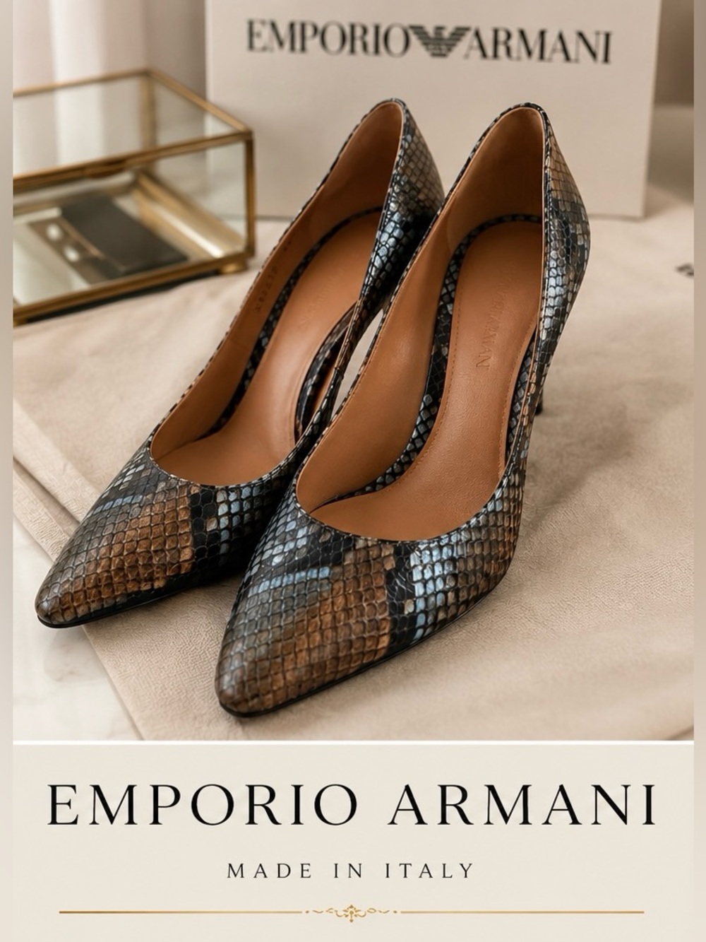 Emporio Armani snakeskin pumps, Made in Italy.